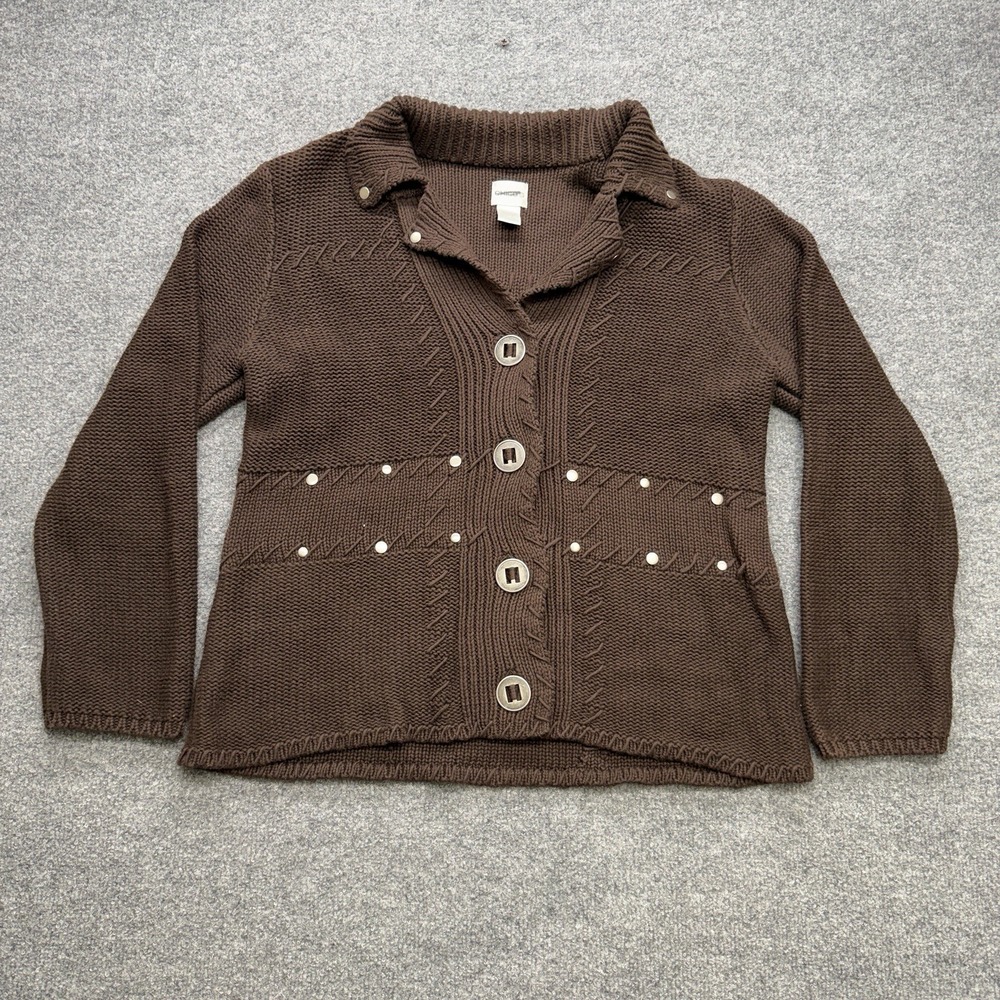Chico‎ Sweater Women's Size 2 Vintage Brown Tight Knit Y2K Girly